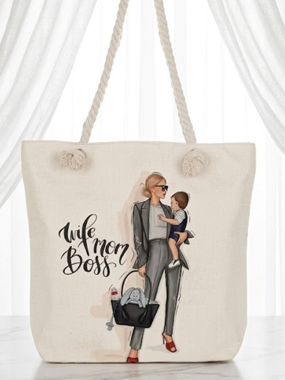 Ladies Wife Mom Boss Canvas Tote Bag